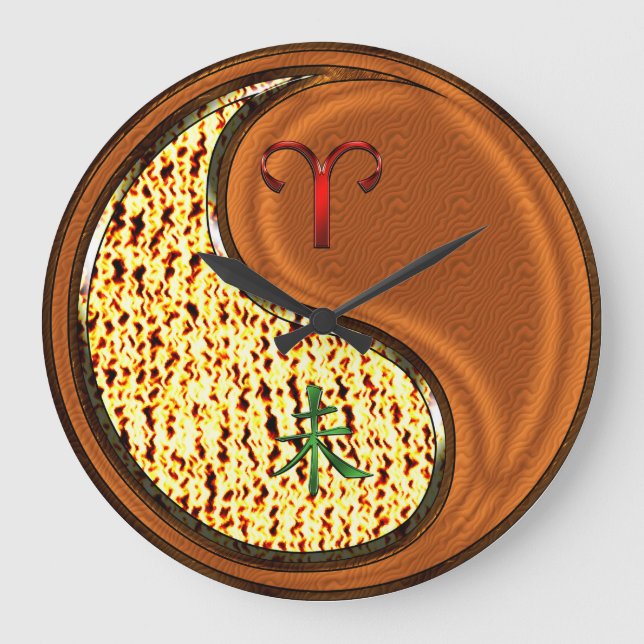 Reloj Redondo Grande Aries y Cabra de Madera (Anverso)