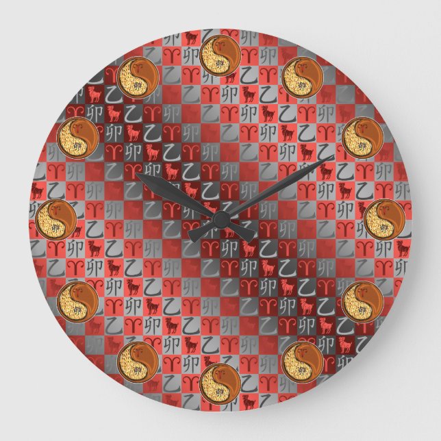 Reloj Redondo Grande Aries y Conejo de Madera. (Anverso)