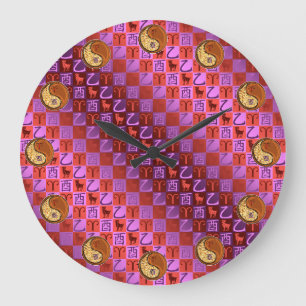 Reloj Redondo Grande Aries y Gallo de Madera