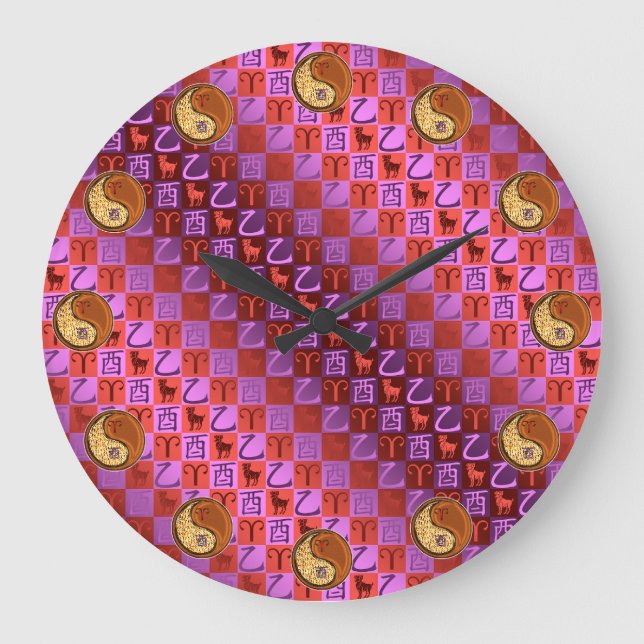 Reloj Redondo Grande Aries y Gallo de Madera (Anverso)