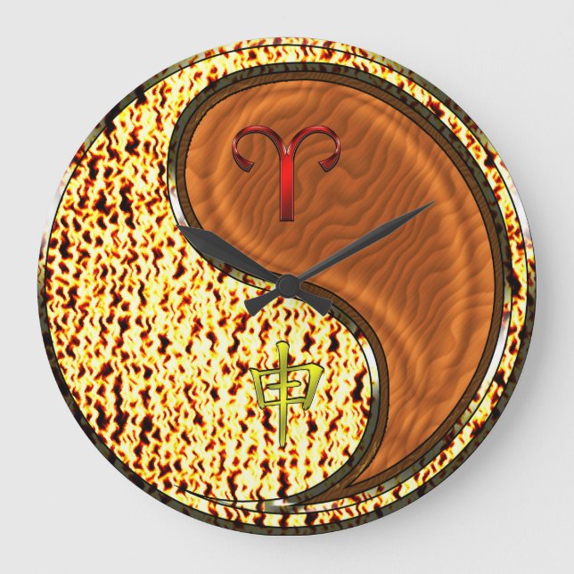 Reloj Redondo Grande Aries y Mono de Madera (Anverso)
