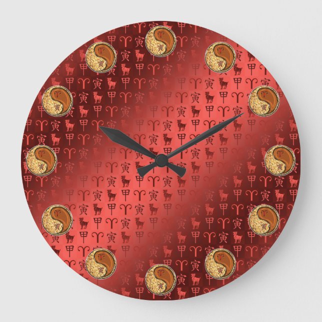 Reloj Redondo Grande Aries y Tigre de Madera (Anverso)