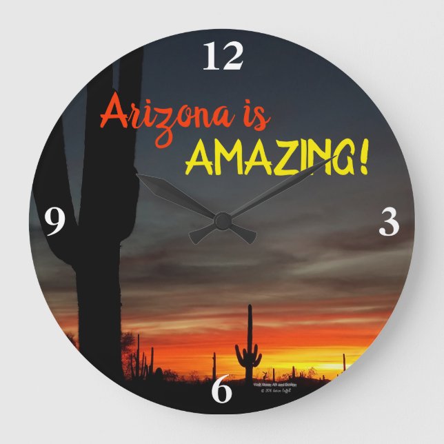 Reloj Redondo Grande "¡Arizona es asombrosa!" Cactus del desierto de So (Anverso)