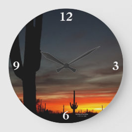 Reloj Redondo Grande "Arizona is Amazing!" Sunset Sonoran Desert Cactus