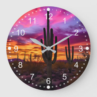 Reloj Redondo Grande Arizona Saguaro Cactus Southwestern Sunset