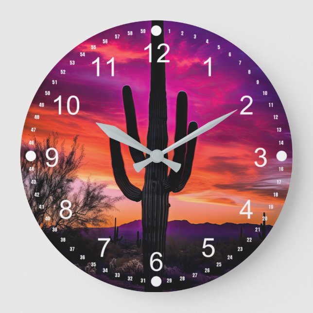 Reloj Redondo Grande Arizona Saguaro Cactus Southwestern Sunset (Anverso)