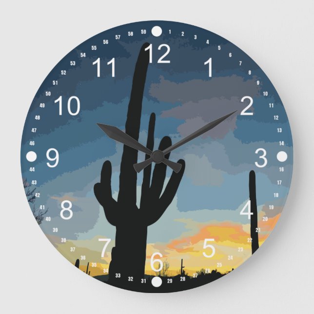 Reloj Redondo Grande Arizona Saguaro Cactus Southwestern Sunset (Anverso)