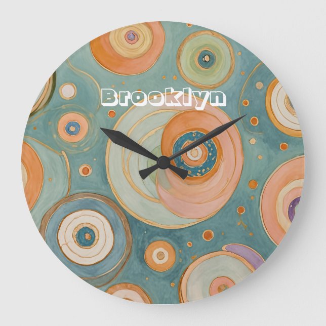 Reloj Redondo Grande Armonía Kaleidoscope: Los Círculos Swirly Pastel (Anverso)