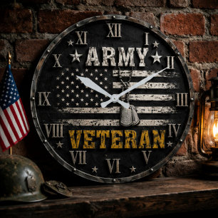 Reloj Redondo Grande Army Veteran American Military Flag Patriotic 