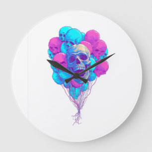 Reloj Redondo Grande Arriba y hueso � Calavera flotante divertida
