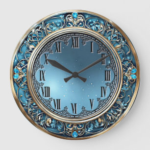 Reloj Redondo Grande Art Deco Azul