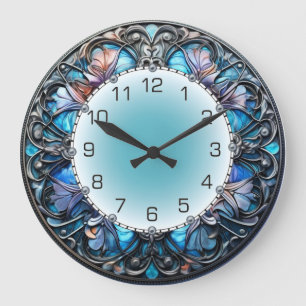 Reloj Redondo Grande Art Deco Azul
