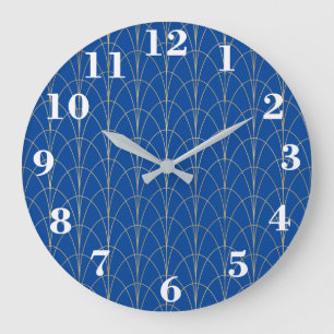 Reloj Redondo Grande Art Deco Azul y Blanco