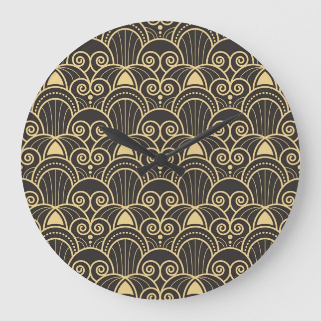 Reloj Redondo Grande Art Deco: Baldosas Geométricas de Oro. (Anverso)