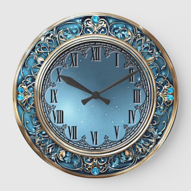 Reloj Redondo Grande Art Deco Blue (Anverso)
