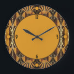 Reloj Redondo Grande Art Deco Burl Wood<br><div class="desc">El diseño Art Déco es magnífico y está decorado con madera burl y guarnecido de latón.</div>