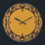 Reloj Redondo Grande Art Deco Burl Wood<br><div class="desc">El diseño Art Déco es magnífico y está decorado con madera burl y guarnecido de latón.</div>