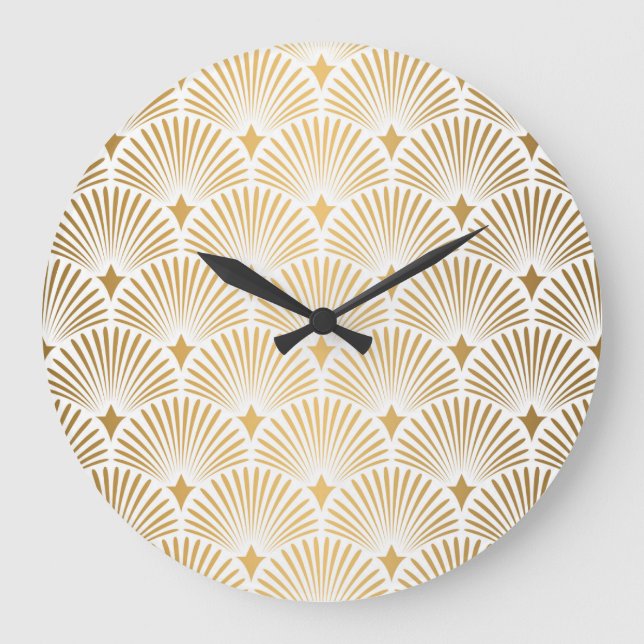 Reloj Redondo Grande Art Deco: Elegancia Oro-Blanco. (Anverso)