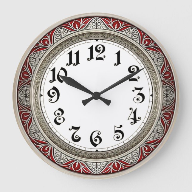 Reloj Redondo Grande Art Deco Elegant Red Wall (Anverso)