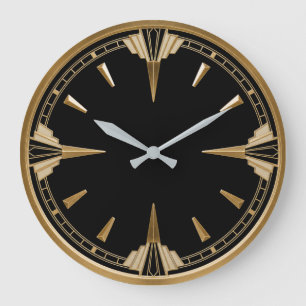 Reloj Redondo Grande Art Deco Elegante Negro