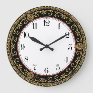 Reloj Redondo Grande Art Deco Elegante Negro y Dorado