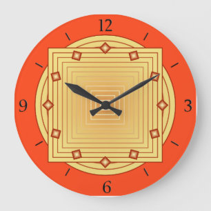 Reloj Redondo Grande Art déco geométrico, mandarina y amarillo