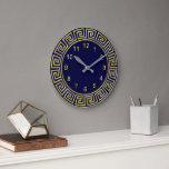 Reloj Redondo Grande Art Deco Gold Blue Greek Key Border Gold Markers<br><div class="desc">Art-Deco Gold Blue Greek Key Border,  Gold Markers Wall Clock  
 A classic art deco gold border on a deep blue background.  The numeral markers are also in gold.</div>