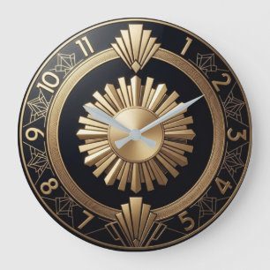 Reloj Redondo Grande Art Deco Luxury Black and Gold Sunburst