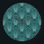 Reloj Redondo Grande Art Deco: motivos de abanico verde.<br><div class="desc">Decoración De Estilo Art Deco Con Motivos De Ventilador Verde. Art Decó Vintage Repetir Patten Design Witch Arched Black And Green Stripes Art Deco glamour con motivos verdes de fans. Las rayas verdes y negras enmarcan la elegancia vintage. Elegancia Art Déco con motivos de ventilador verdes. Encanto clásico en un...</div>