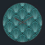 Reloj Redondo Grande Art Deco: motivos de abanico verde.<br><div class="desc">Decoración De Estilo Art Deco Con Motivos De Ventilador Verde. Art Decó Vintage Repetir Patten Design Witch Arched Black And Green Stripes Art Deco glamour con motivos verdes de fans. Las rayas verdes y negras enmarcan la elegancia vintage. Elegancia Art Déco con motivos de ventilador verdes. Encanto clásico en un...</div>