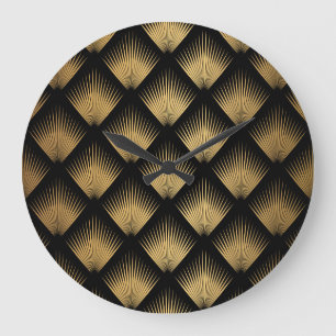 Reloj Redondo Grande Art Deco, patrón oro negro.