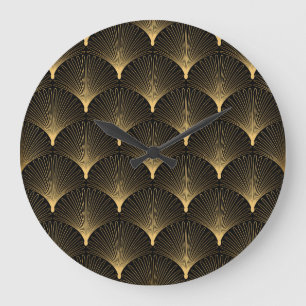 Reloj Redondo Grande Art Deco: patrón oro negro.
