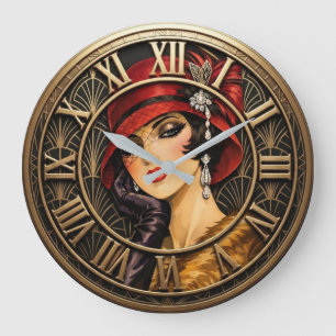 Reloj Redondo Grande Art Deco Red Cloche Lady