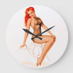 Reloj Redondo Grande Art Deco Redhead Pin Up