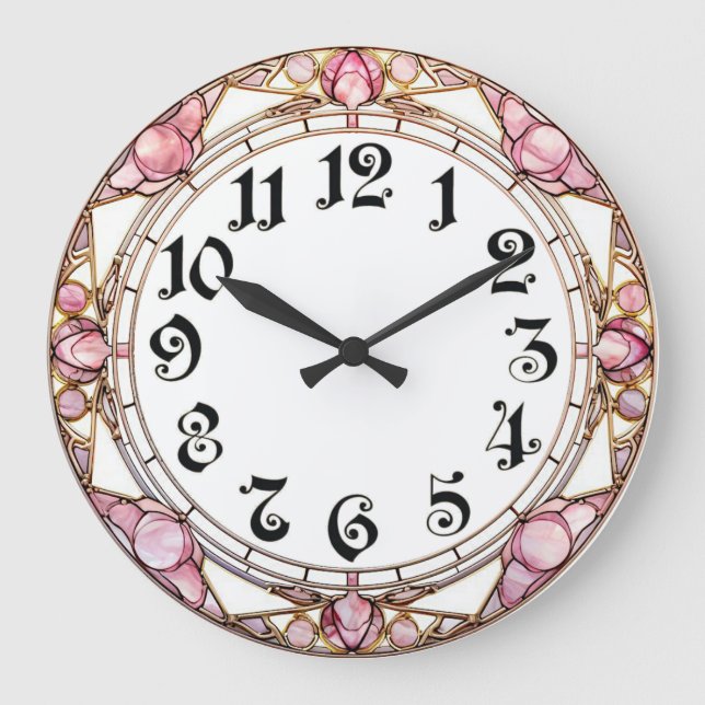 Reloj Redondo Grande Art Deco Rosa (Anverso)