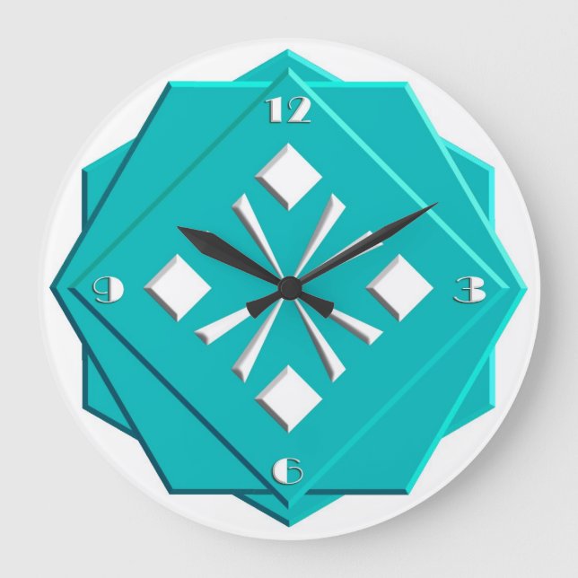Reloj Redondo Grande Art Deco turquoise blue geometric pattern (Anverso)