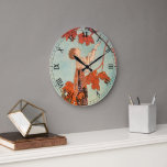 Reloj Redondo Grande Art Deco vintage, pájaro ligero de George Barbier<br><div class="desc">Imagen de arte deco de ilustracion vintage con una hermosa mujer de moda vestida con un vestido de flores floridas con su pájaro mascota con largas plumas de cola en un árbol. Una jaula vacía de la que el pájaro escapó está en el suelo al lado de la glamorosa dama....</div>