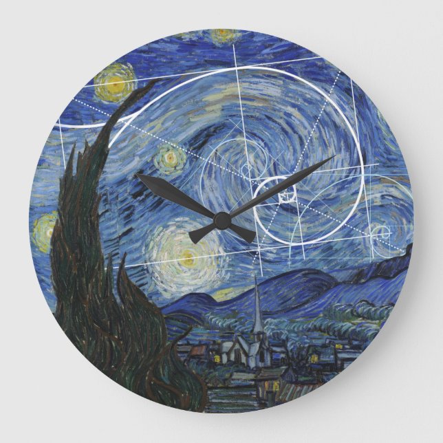 Reloj Redondo Grande  Art Meets Math, Van Gogh Conoce La Tarjeta Fibona (Anverso)