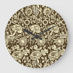 Reloj Redondo Grande Art Nouveau Carnation Damask, Brown and Cream