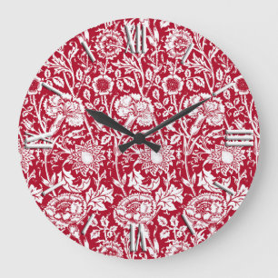 Reloj Redondo Grande Art Nouveau Carnation Damask, Red and White