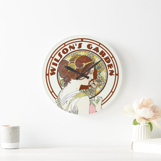 Reloj Redondo Grande Art Nouveau de la era victoriana por Mucha Garden (Hogar)