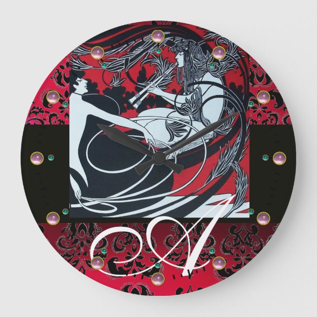 Reloj Redondo Grande ART NOUVEAU FAUN Red Burgundy,Black Damask (Anverso)
