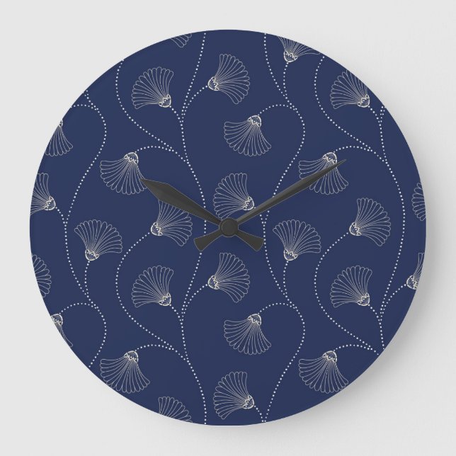 Reloj Redondo Grande Art Nouveau floral crema índigo (Anverso)