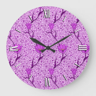 Reloj Redondo Grande Art Nouveau Tulip Damask, Violet and Orchid