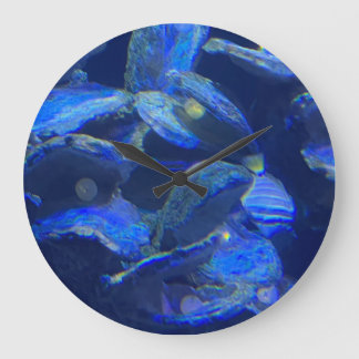 Reloj Redondo Grande Arte abstracto azul océano profundo Decoración cos