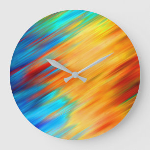 Reloj Redondo Grande Arte abstracto colorido azul naranja llamarada