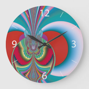 Reloj Redondo Grande Arte abstracto de explosión de color de mariposa d