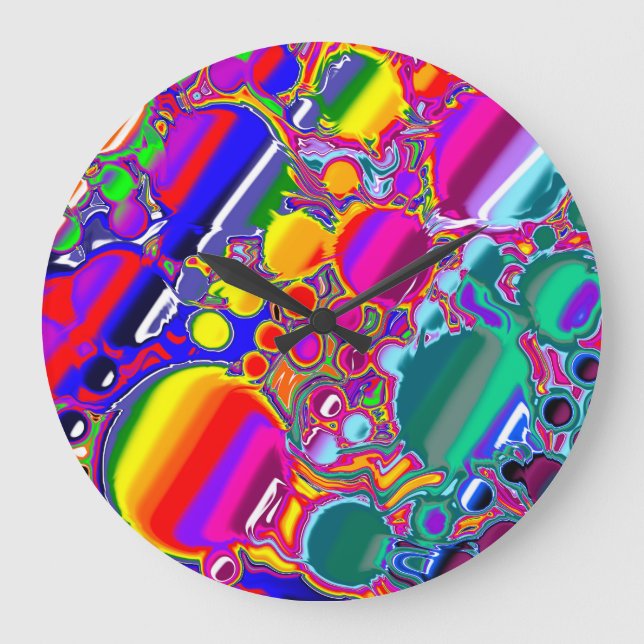 Reloj Redondo Grande Arte abstracto de explosión en arco iris (Anverso)