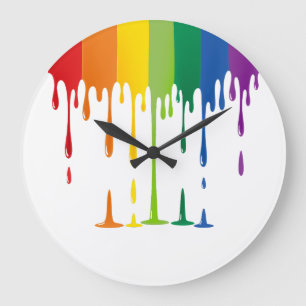 Reloj Redondo Grande Arte abstracto de pintura líquida que gotea arcoír