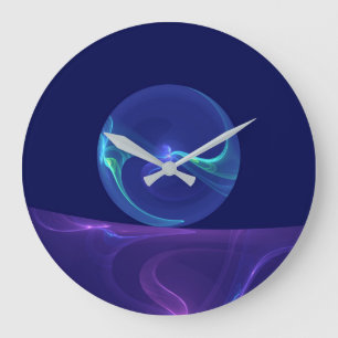 Reloj Redondo Grande Arte abstracto fractal de sueño azul púrpura lumin